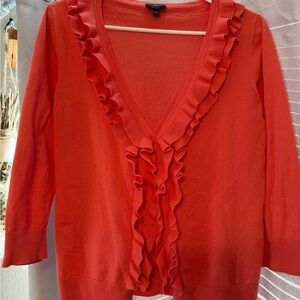 Talbots Coral Ruffled V-Neck Sweater